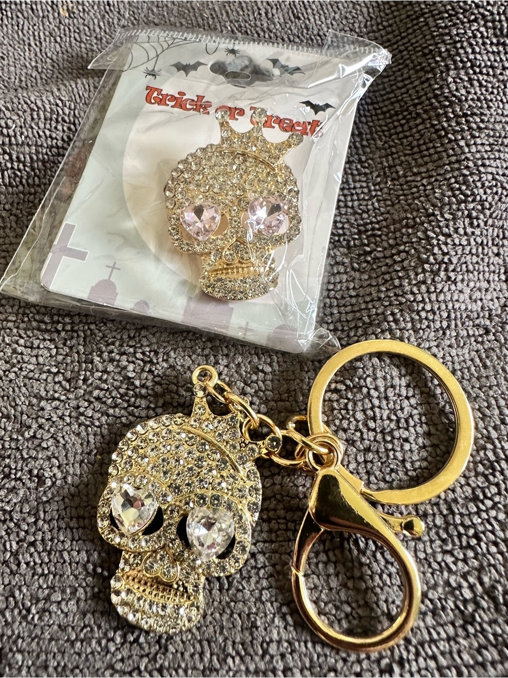 Gold Crystal Skull Keychain and matching brooch - Women's Accessory